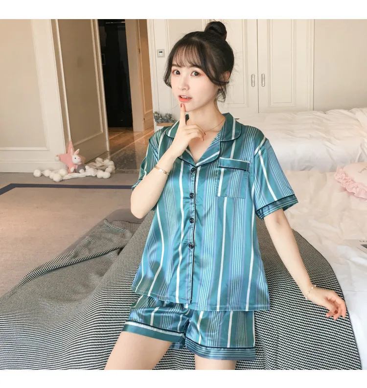 Viscose Pajamas Women's Summer Thin Section Korean-style Short Sleeve Shorts Model Silk-Outer Wear Tracksuit Two-Piece Set