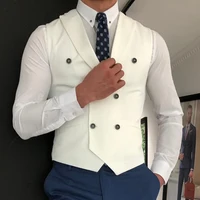 White Slim Fit Men Vest with Double Breasted One Piece Custom Male Suit Wasitcoat Peaked Lapel Wedding Gromsmen Waist Coat New 2