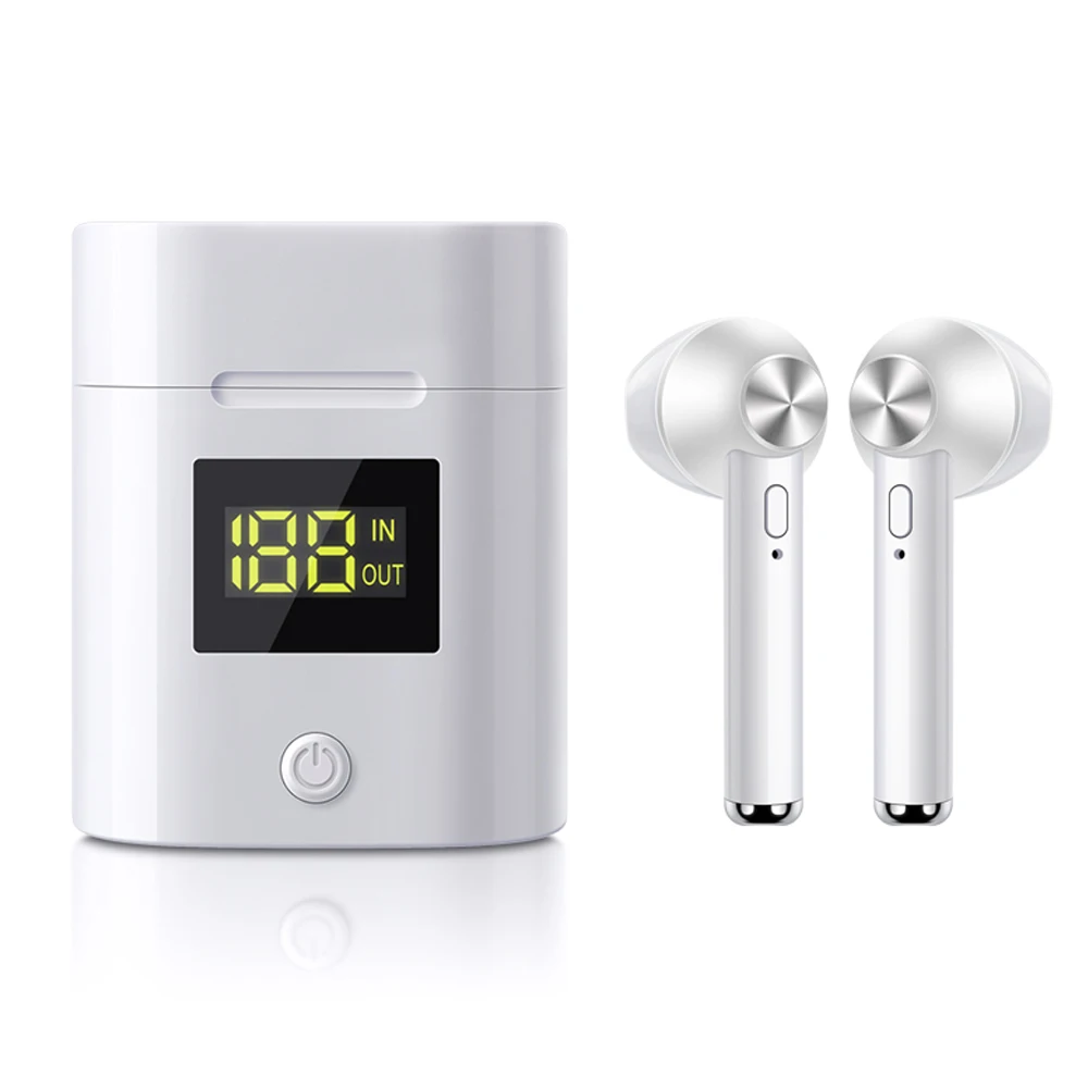 Белый AZiMiYO D19 металлические bluetooth наушники 5,0 светодиодный беспроводной tws наушники мини наушники с микрофоном зарядная коробка Спортивная гарнитура для телефона - Цвет: Белый