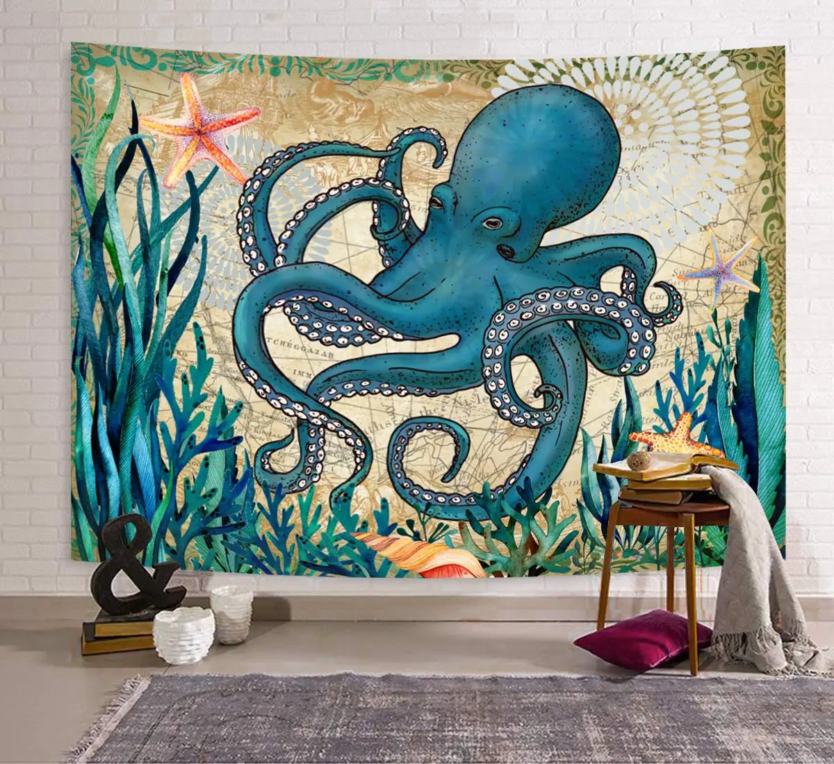 Octopus Tapestry Undersea Creature Wall Hanging Mandala Bedspread Room Decor 