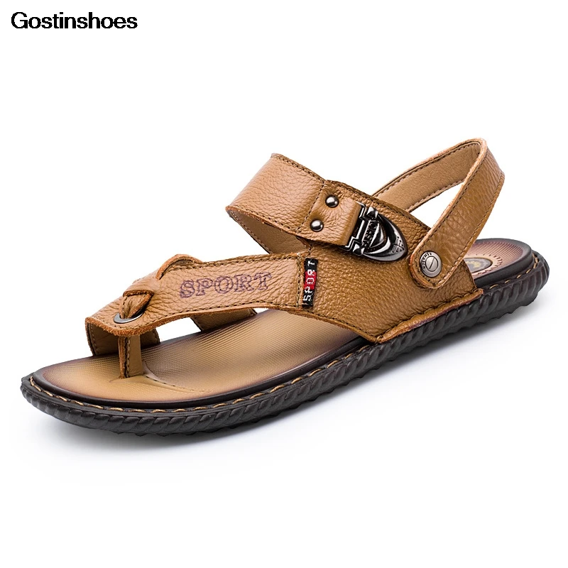 Мужские кожаные сандалии Новинка мужские повседневные Простые Нескользящие