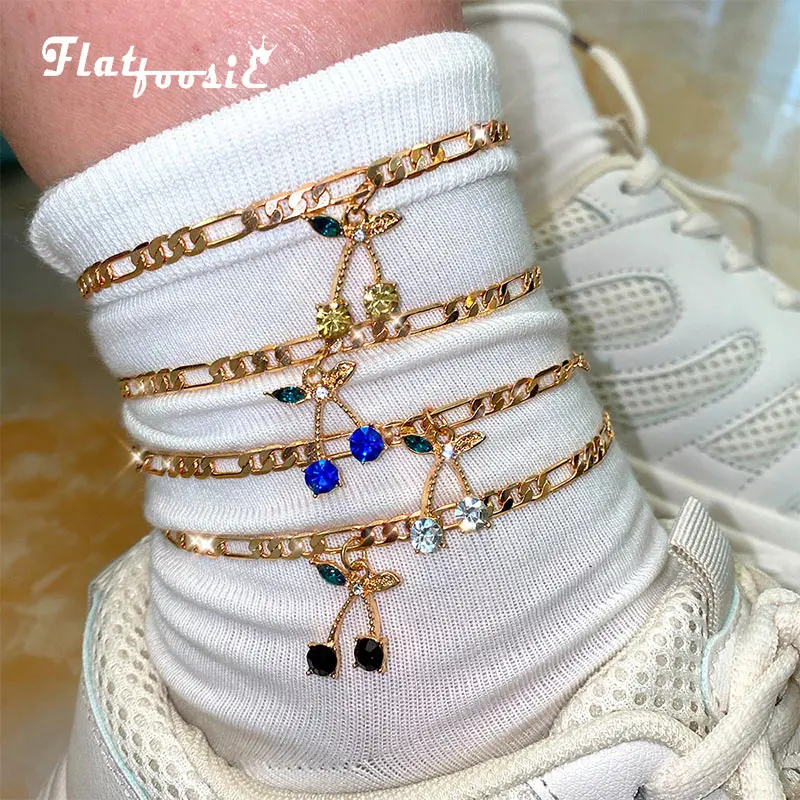 Flatfoosie 2 шт./компл. Модные 6 цветов хрустальные вишневые ножные браслеты для женщин