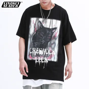 

Lindsey Seader High Street Black Cat Print Butterfly T-shirt Men Women Hiphop Fashion Casual Summer O-neck Tees Mens T Shirt Top