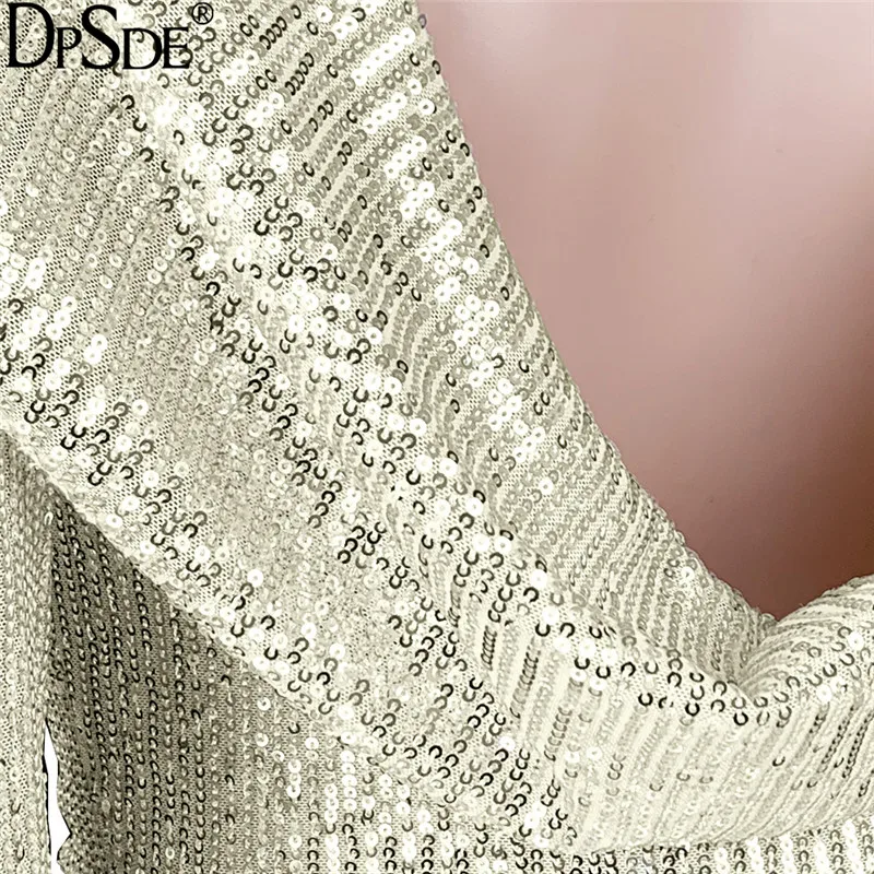 DPSDE, черный, абрикосовый, с блестками, сексуальный комбинезон, полный рукав, о-образный вырез, облегающий женский комбинезон, новинка, осенний тренд, комбинезон, Комбинезоны