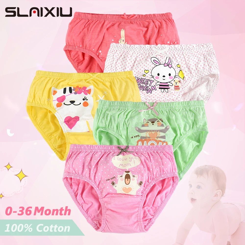 SLAIXIU 5-Pack Child's Underwear Baby Panty Panties for Boys Girls Candy Colors Card Love Cartoon Animal Pattern For 0-36 Month