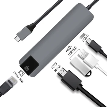 

New 5 in1 USB Type C Hub HDMI 4K USB C Hub to Gigabit Ethernet Rj45 Lan Adapter Dock for MacBook Pro Thunderbolt 3 USB-C Charger