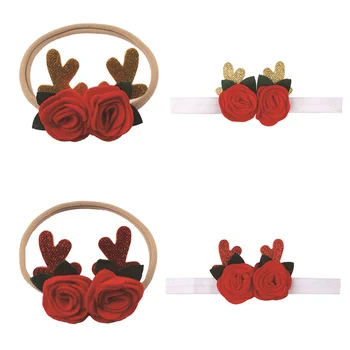 

0-3Y Baby Girls Hairbands Christmas Rose Elastic Flower Headwear Holiday Party Hair Band Accessories NEW