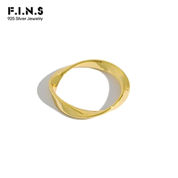 

F.I.N.S Korean S925 Sterling Silver Rings for Women INS Minimalist Mobius Twisted Finger Rings Gold Silver Simple Stackable Ring