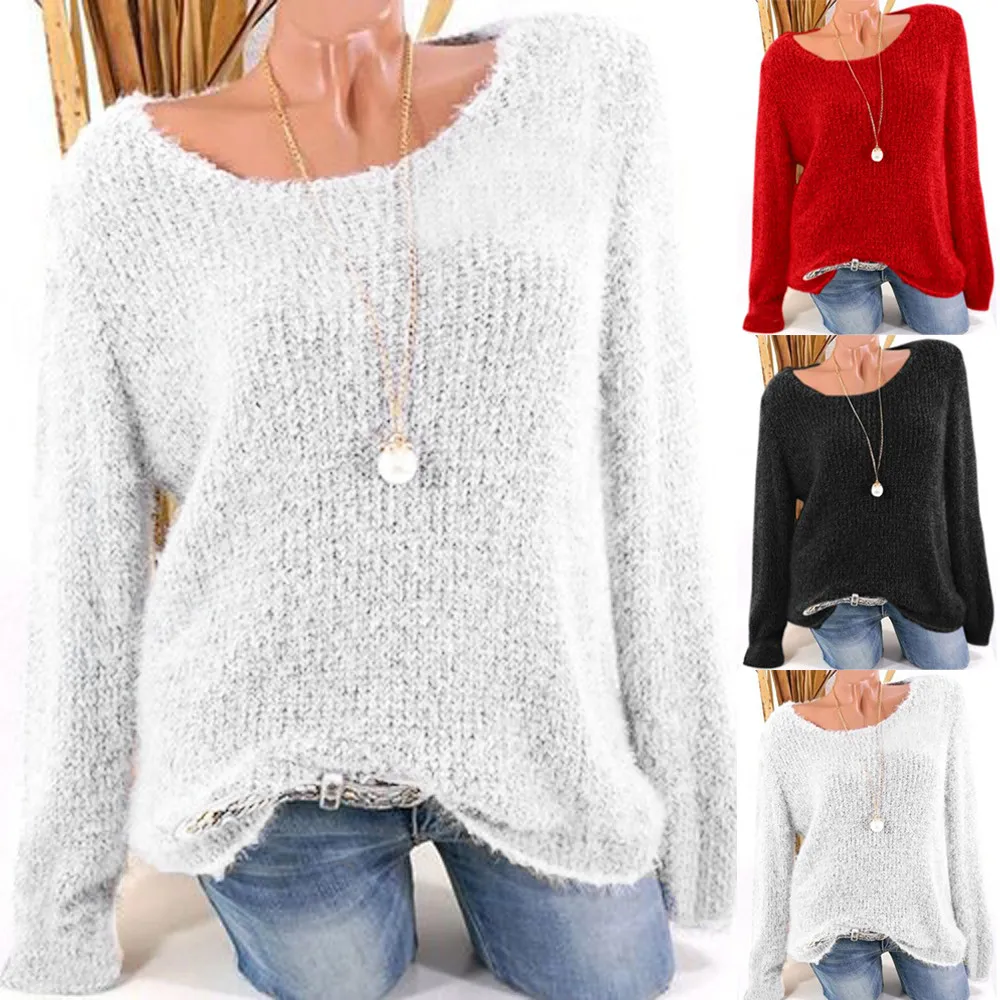 2019 Fashion Warm Pullover Women Autumn Winter Knit Long Sleeve Solid Colors Sweater Casual Loose Female Sweaters Plus Size Top | Женская