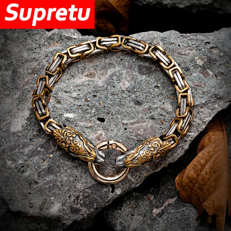Never Fade Vikings Snake Bracciali Men Mix Gold Stainless Steel King Chain Vintage Norse Ouroboros Bangles Gioielli Scandinavi