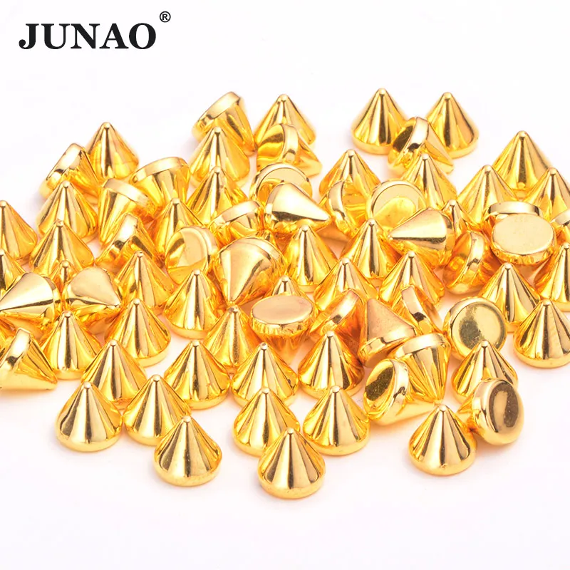 Gold JUNAO 8 ММ золотого серебряного цвета панк заклепки пластиковые шпильки и шипы не Швейные заклепки конусные гвозди украшения заклепки для джинсовой кожи - Цвет: Gold