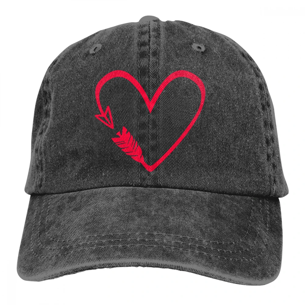 Сердце со стрелой Casquette темно-синий унисекс Мужские Женские джинсовые бейсболка с ремешком кепки Регулируемый Гольф папа шляпа