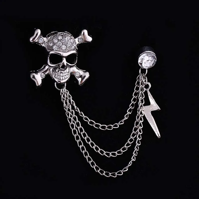 

Metal Punk Skull Lightning Tassel Chain Pins Badges for Men Accessories Lapel Brooch Halloween Party Clothes Deoration 1PC