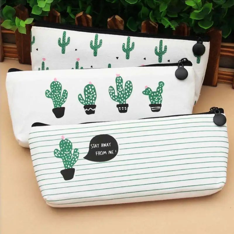 

Storage Bag Kawaii Zipper Stationery School Canvas Case Pencil Pen Bags Pencil Box Supplies Cactus Coin Purse For Girls