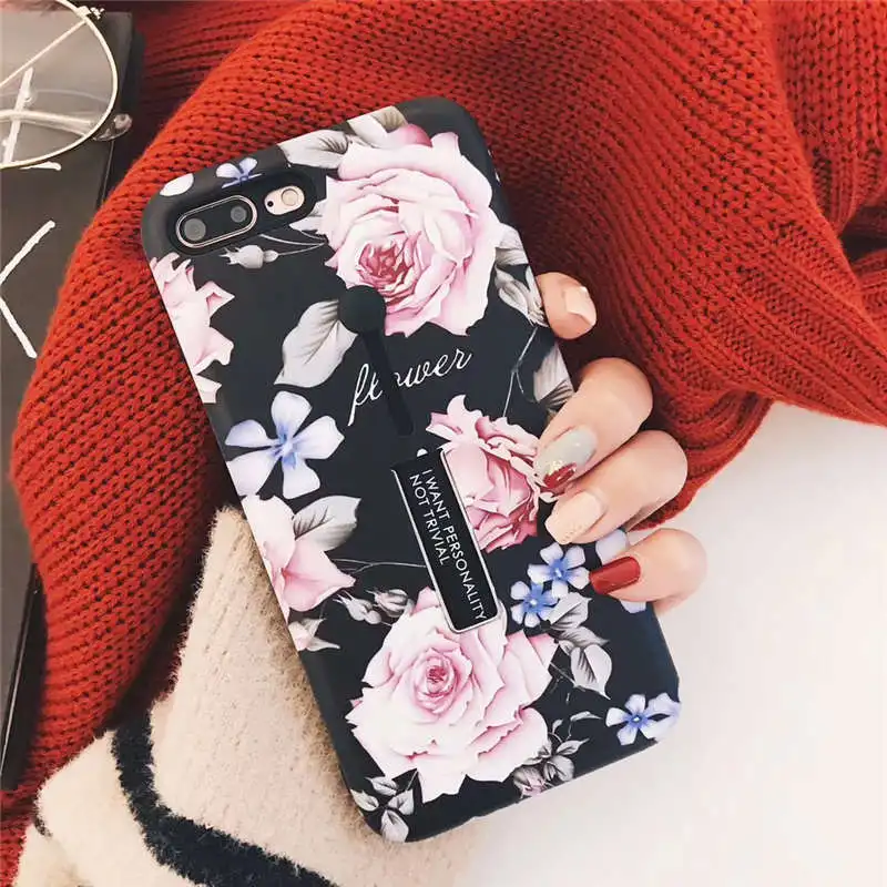 Модный чехол для телефона с петлей и цветами для iPhone 11 Pro Max XS Max цветочный скрытый защитный чехол с держателем
