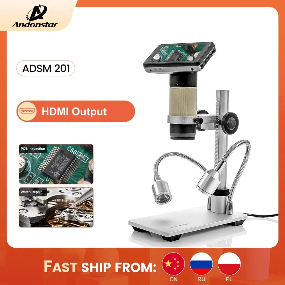 US $131.34 Andonstar Adsm201 Hdmi Output Digital Microscope Long Object Distance Lens For Material Inspection Electronic Repairing