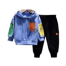Vêtements de printemps en coton pour enfants, costume d'automne pour bébés garçons et filles, sweat à capuche et pantalon de sport avec lettres, 2 pièces/ensembles