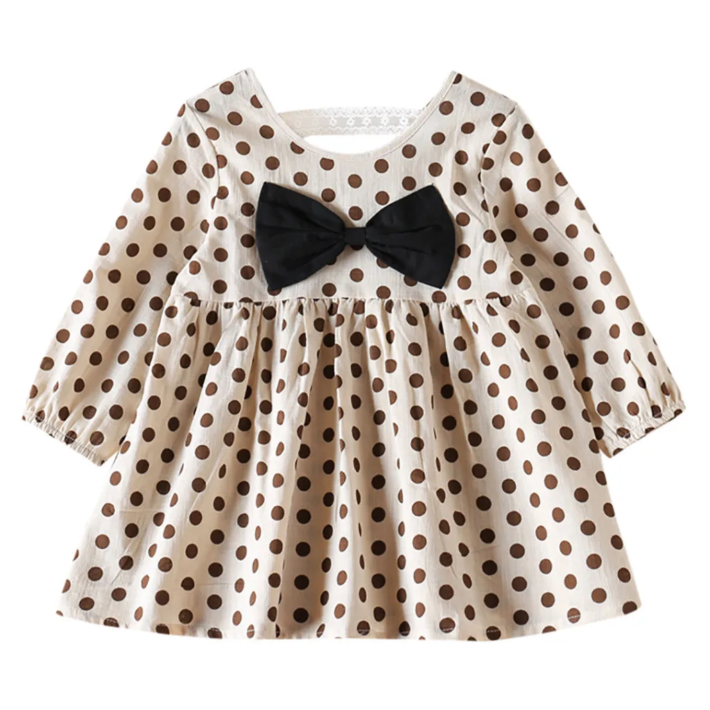 Vestidos Sukienki/ г. Модное платье для маленьких девочек; милое праздничное платье принцессы в горошек с бантом и рюшами для маленьких девочек; повседневная одежда
