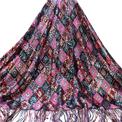 HFX многоцветный нигерийский кружевной ткани высокое качество пайетки Кружева французские Тюль Свадебные африканские ткани для Вечерние - Цвет: as picture