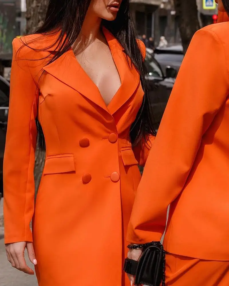 Blazer Élégant à Manches Longues Pour Femmes, Robe Mini à Bouton Unique, Col à Revers, Robe De Bureau Formelle