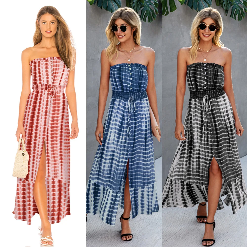 Women Summer Dress 2021 New Supply Fashion Tiedye Female Long Backless Dress That Wipe A Bosom
