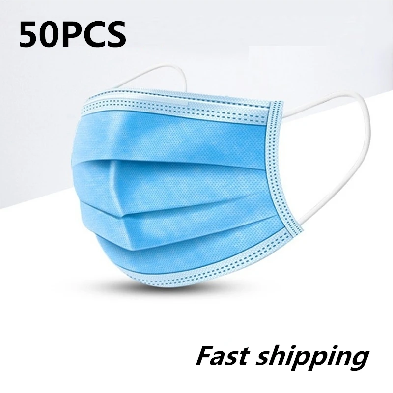 

50 pcs Medical Masks 3 Layers Disposable Mouth Masks N95 Mask Antivirus Bacteria Mask Anti-Dust Mask Earloop Masks PM2.5