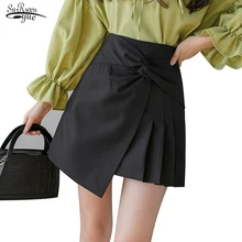 Весна, Новое поступление, одноцветные мини юбки для женщин, повседневные сексуальные юбки до колена с высокой талией, Женская плиссированная юбка, Faldas Cortas 7916 50