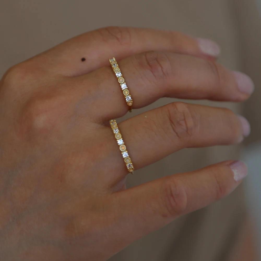 100% 925 silver multi color eternity band delicate tiny opal cz cute girl women colorful beautiful stack skinny ring size 678|Кольца| |