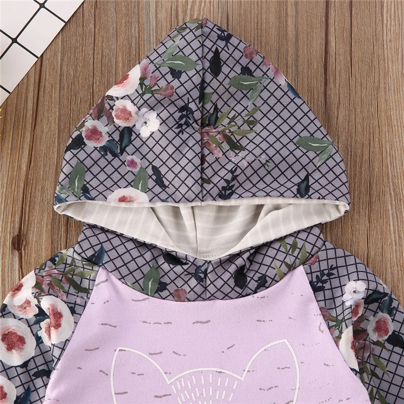 0-24M Newborn Baby Boy Girl Cotton Clothes Long Sleeve Animal Peony Flower Printed Hooded Sweatshirt Long Pants Autumn Outfits