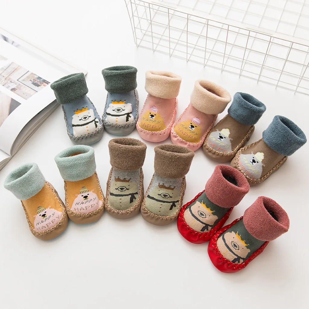 Детские носки г. Осенне-зимние милые теплые носки-тапочки с рисунком для новорожденных мальчиков и девочек Нескользящие носки для малышей