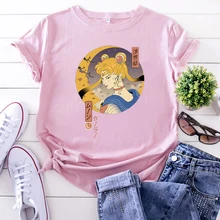 Cheap T-Shirt Cartoon Sailor Moon Japanese Cute Anime Printing Tshirts For Woman Fashion Funny Women T Shirts Punk Casual Short Sleeve