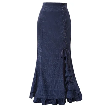 

BP Women Skirts Vintage Formal Ruffled Mermaid Skirt Jacquard High Waist Lace-up Victorian Party Evening Long Lady Retro Skirts
