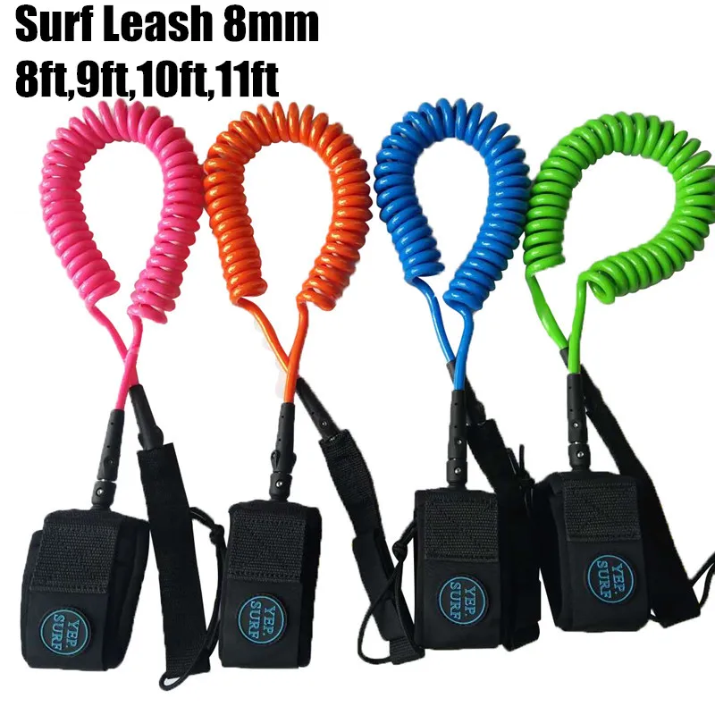 

1pc 8ft,9ft,10ft,11ft 8mm Coil Leash Wake Board Coil Leash Surfboard Leash Neoprene Strape Leash