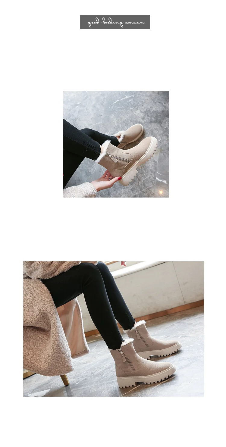 Nubuck Snow winter boots women plus size 4243 plush warm platform booties ladies fur cotton shoes suede motorcycle martin bottes