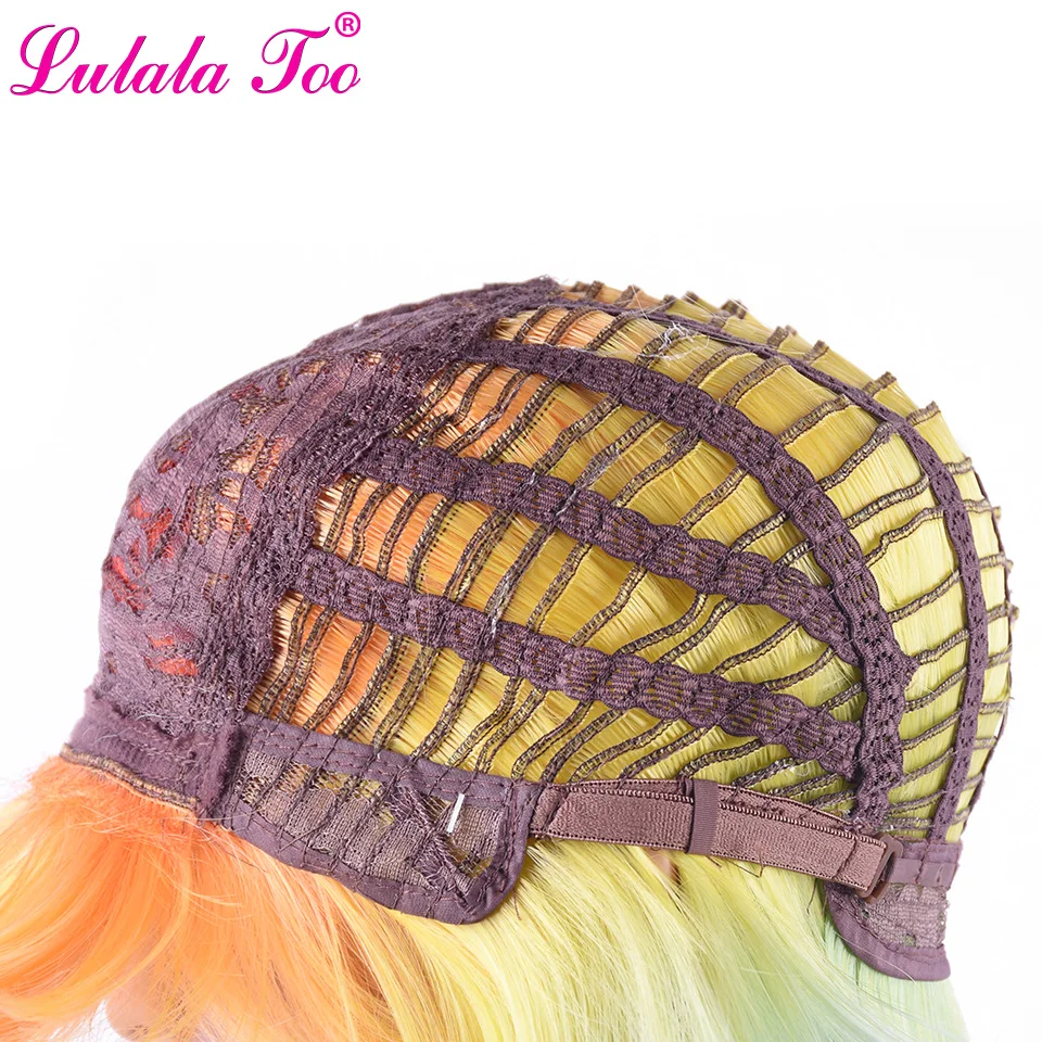 Lulalatoo синтетический парик с челкой прямой омбер цвет радуги волосы парики термостойкие волокна косплей парики