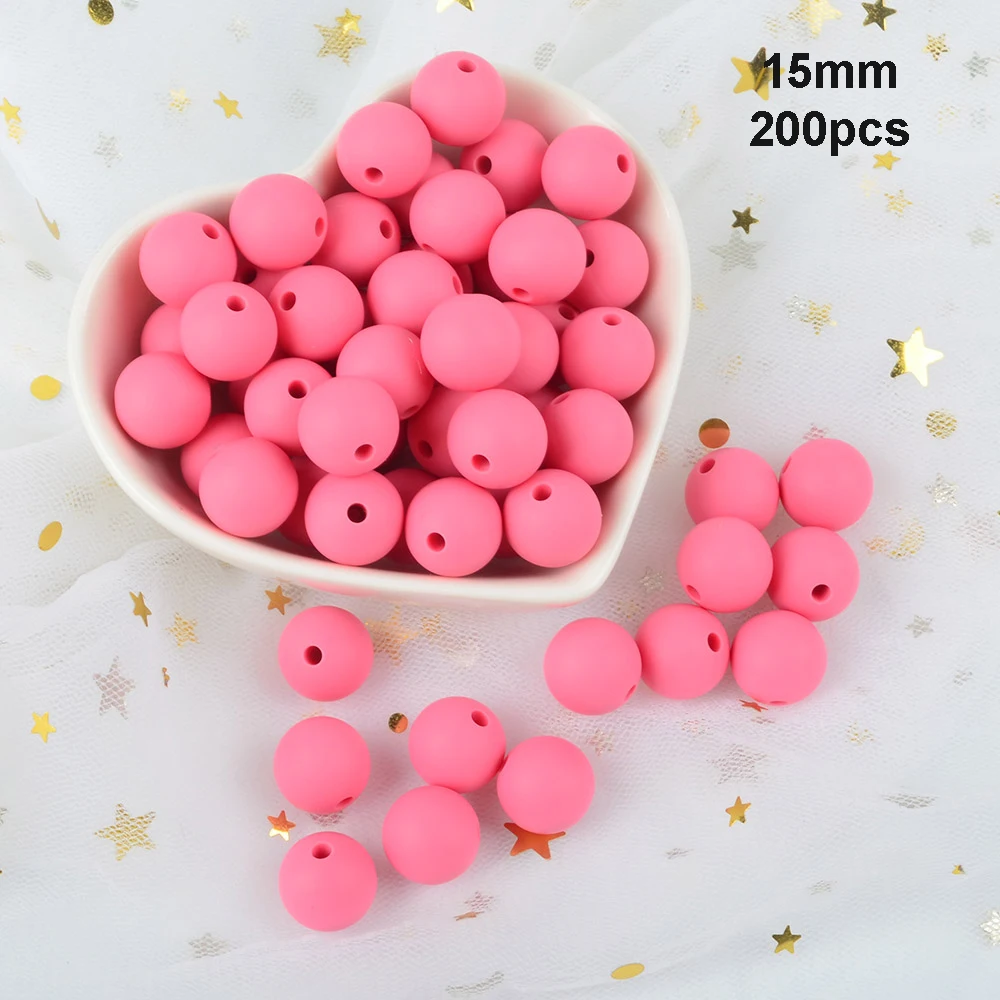 Sakura LOFCA 15 мм 200 шт Силиконовые Бусины Пищевой Круглый Прорезыватель Детские Жевательная Для Прорезывания Зубов Бусины Соска-Подвеска Аксессуары для изготовления - Цвет: Sakura