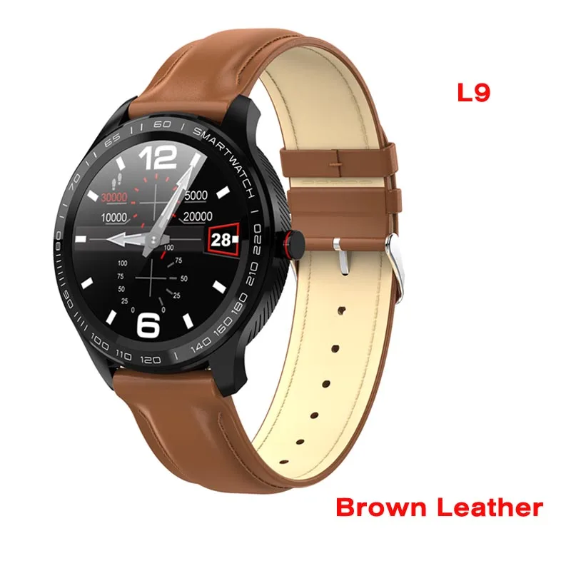 L9 Смарт-часы для мужчин ЭКГ+ PPG сердечный ритм кровяное давление кислородный монитор IP68 Водонепроницаемый Bluetooth Smartwatch VS L5 L7 L8 - Цвет: leather brown