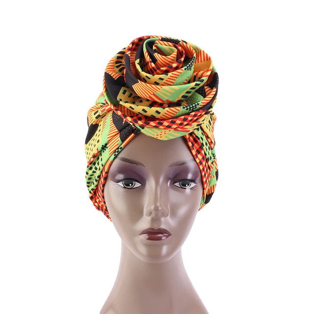 Gorro con estampado Floral africano para mujer, gorro de Ankara, turbante de flores grandes, bufanda para la cabeza, turbante para envolver a la India, novedad de 2021