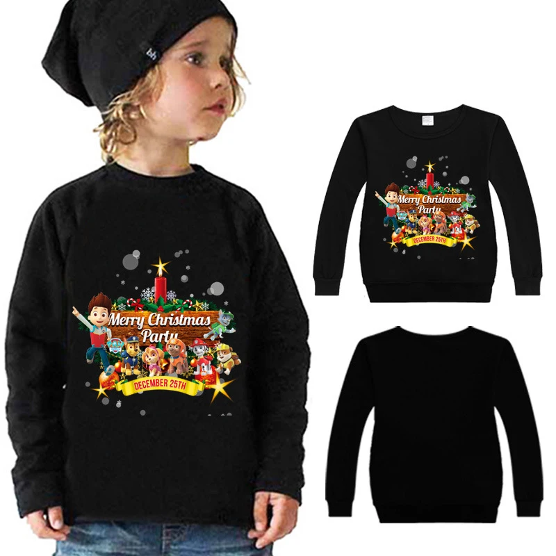 

Paw patrol printed sweater children's Christmas models sweater Patrulla Canina black capless children's clothing S08