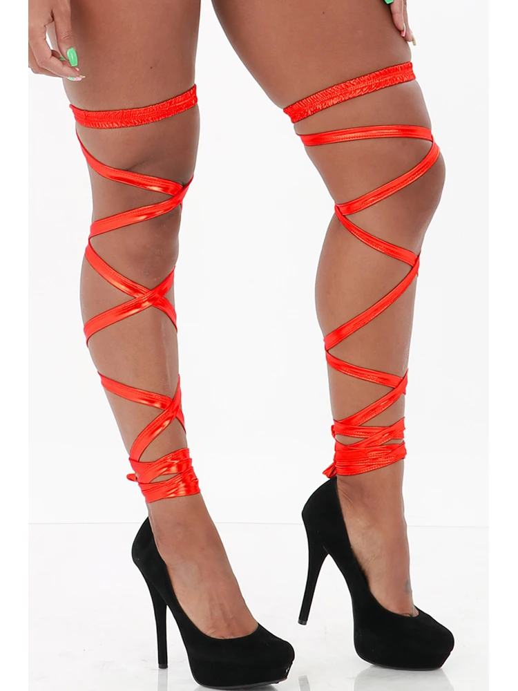 Women Patent Leather Thigh High Leg Wraps Strap Elastic Top Belt Dance Club Wear 
