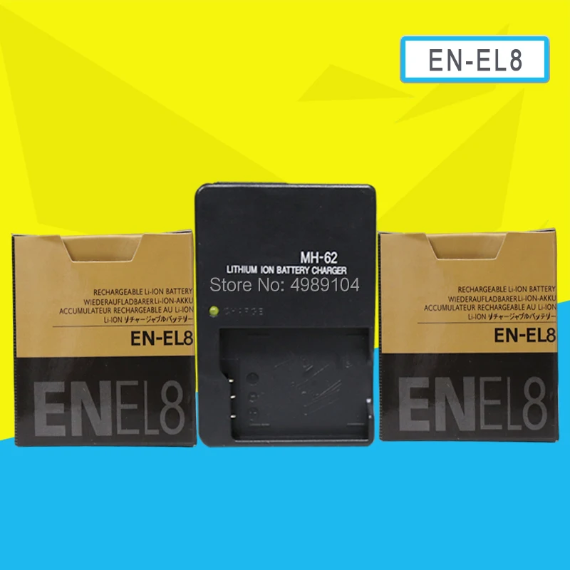Комплект из 2 предметов Камера Батарея для Nikon EN-EL8 RU EL8 ENEL8 COOLPIX S1 S2 S3 S4 S5 S6 S7 S7C S8 S9 S51 S50 S52 P1 P2 L1 с MH-62 зарядное устройство