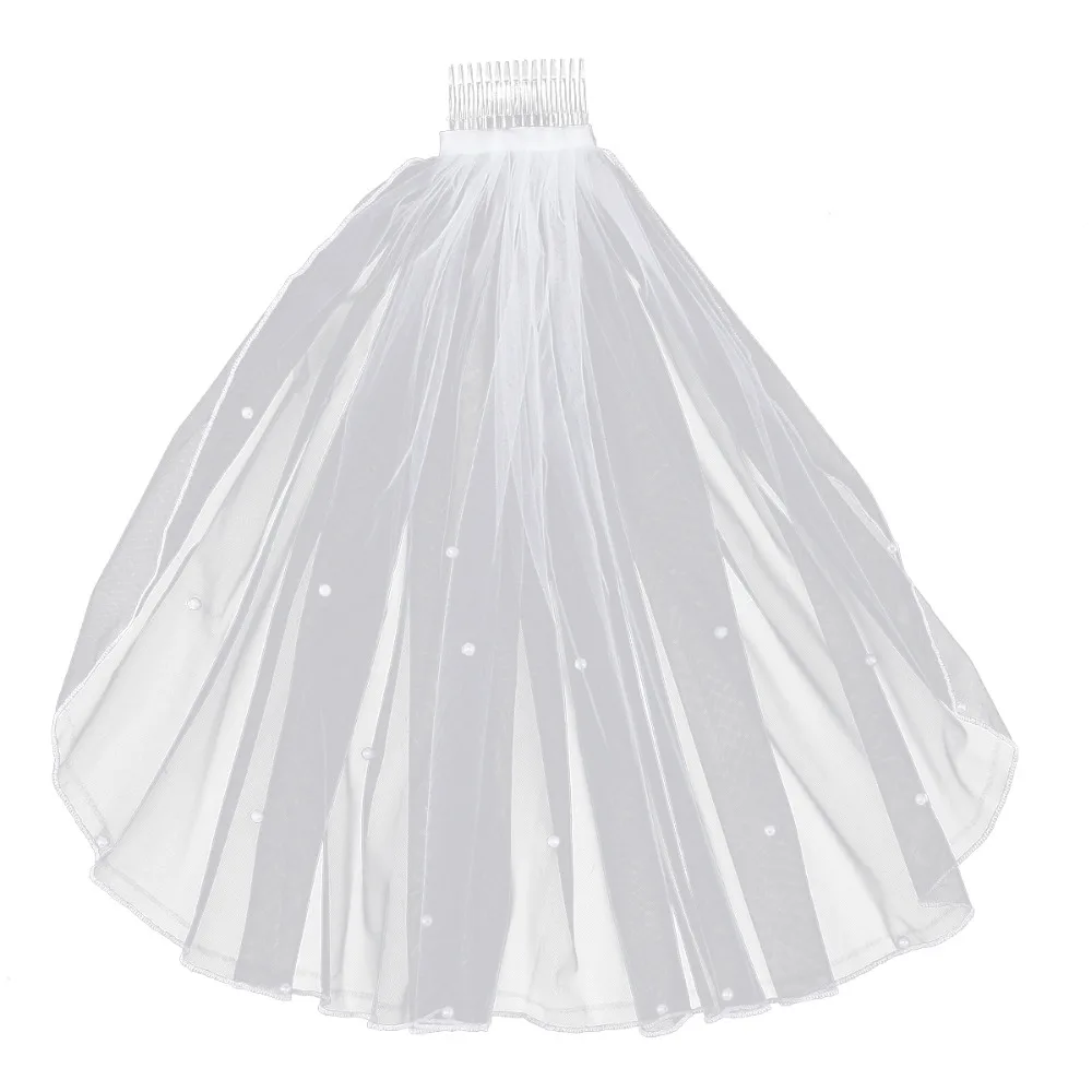 Свадебная фата короткая белая Элегантная короткая жемчужная расшитая бисером Свадебная Фата с расческой для волос