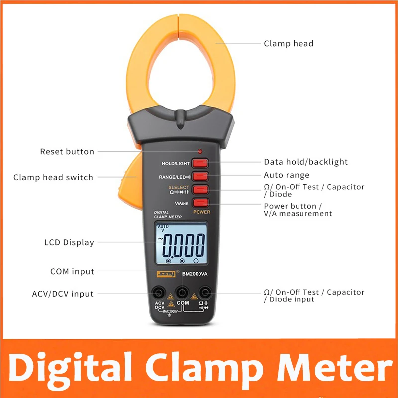

clamp meter 2000V 2000A AC with surge clamp multimeter anti-burn auto power off high precision capacitor ammeter