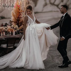 A Line Wedding Dress Boho Beach Dress Bridal Gown Tulle Ivory Bridal Dress Sexy Lace Wedding Gowns Appliques vestidos de novia