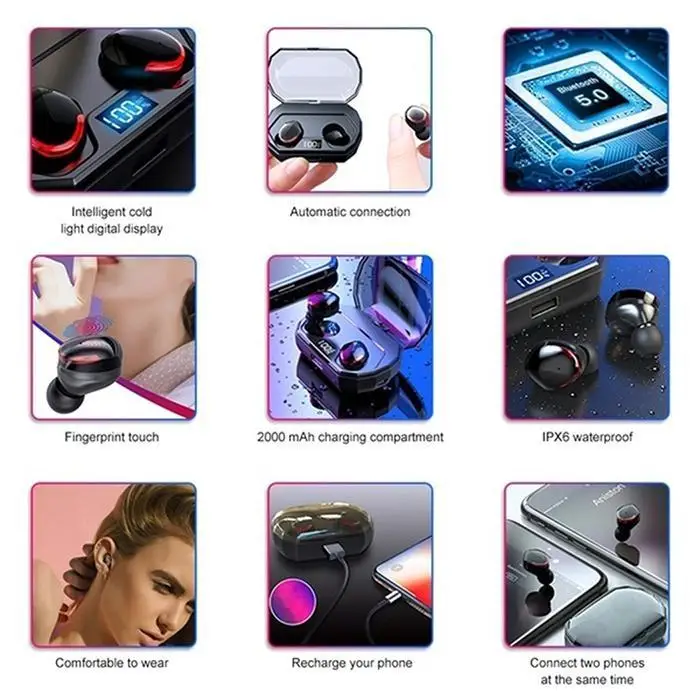 R10 цифровой дисплей Bluetooth 5,0 водонепроницаемые наушники Earohones полимерная литиевая батарея 55 мАч с зарядным ящиком