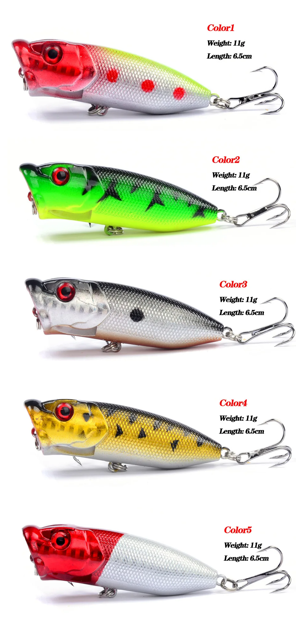1pcs Fishing Lures Topwater Popper Bait 6.5cm 12g Hard Bait Artificial Wobblers Plastic Fishing Tackle with 6# Hooks