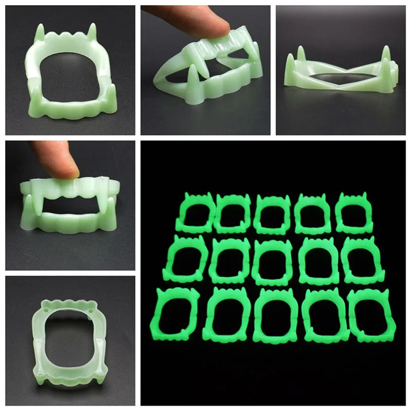 Vampire night light denture 2Pcs Devil Tooth Fangs Halloween Decorative Vampire Luminous Dentures juguetes brinquedos #3AA9  (7)