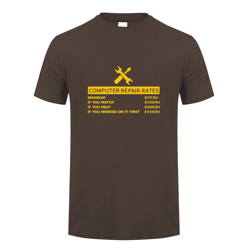 Забавная футболка с компьютерным принтом, летняя мужская футболка с коротким рукавом и круглым вырезом, хлопковая футболка, топы с компьютерным ремонтом, Мужская футболка, OZ-154 - Цвет: dark chocolate
