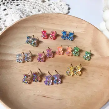 

Hot Selling Bear Rainbow Rubber Candy Earrings with Soft Cute Earrings Ear Clip Ear Stud for Little Girl Birthday Party Gifts