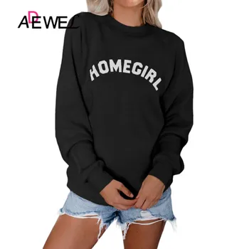 

ADEWEL Letter Print Long Sleeve Pullover Casual Sweatshirt Warm Thicken Pullovers Hip Hop Loose Solid Hoodies Female Sweatshirts